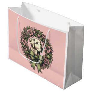 Pastel Xmas Yellow Labrador Wreath Große Geschenktüte