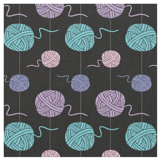 Pastel Yarn Ball String Pattern Black Stoff (Nahaufnahme)