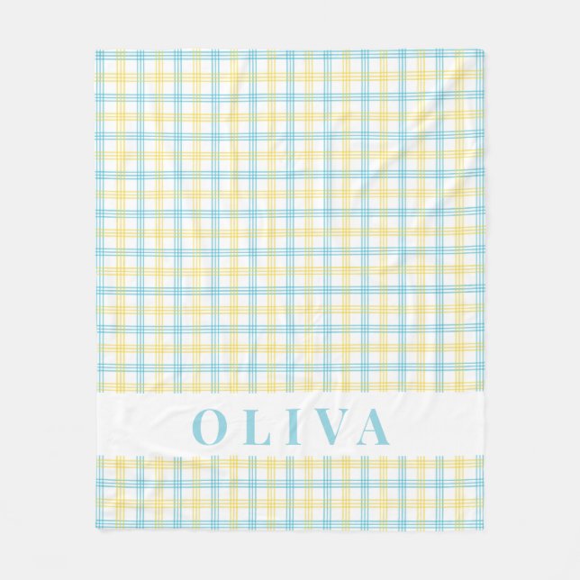 Pastel Yellow Blue Plaid Custom Name Fleecedecke (Vorderseite)