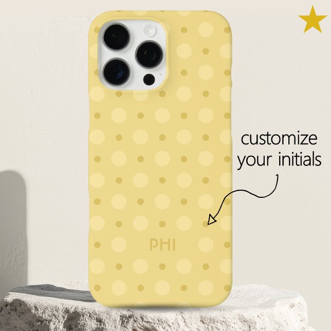 Pastel Yellow Dots Pattern Custom Name Initials Case-Mate iPhone Hülle (Von Creator hochgeladen)