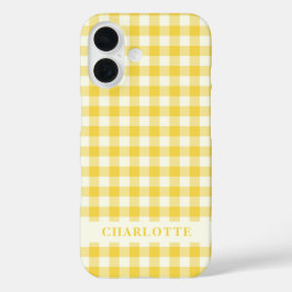 Pastel Yellow Gingham Buffalo Karo Kariert Name iPhone 16 Hülle
