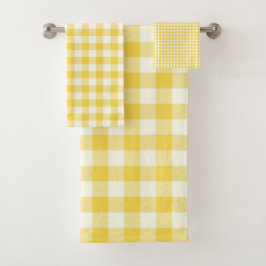 Pastel Yellow Gingham Buffalo Karo Kariertes Muste Badhandtuch Set