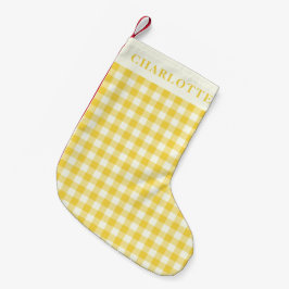 Pastel Yellow Gingham Coquette Karo Kariert Name Kleiner Weihnachtsstrumpf