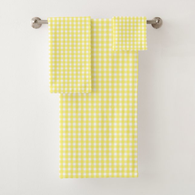 Pastel Yellow Gingham Pattern Badhandtuch Set (Insitu)