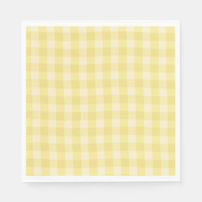 Pastel Yellow Gingham Print Plaid Serviette (Vorderseite)