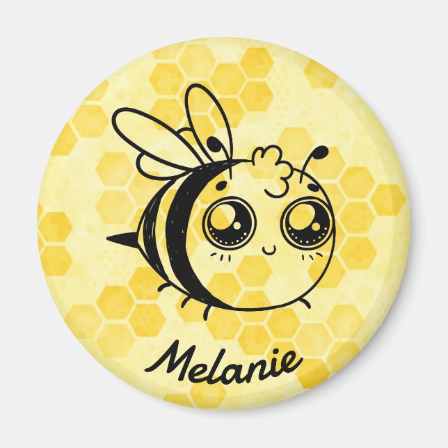 Pastel Yellow Honeycomb Cute Bee Personalised Magnet (Vorne)