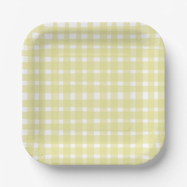 Pastel Yellow Imperfect Gingham Paper Tellers Pappteller (Vorderseite)