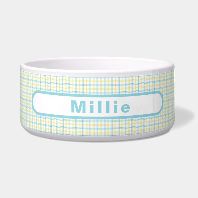 Pastel Yellow Plaid Custom Name Pet Food Water Napf (Vorderseite)