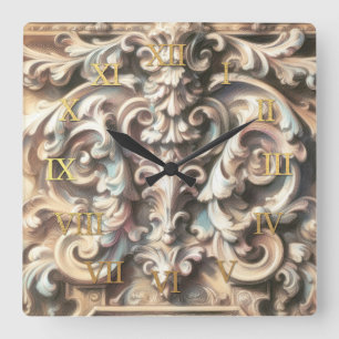 Pastel Zeichn der Architektur Verzierter Stein Car Quadratische Wanduhr