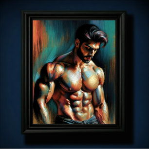 Pastel Zeichne ansprechender Shirtless Man Poster