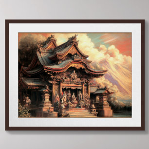 Pastel Zeichne antiker Asiatentempel Poster