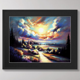 Pastel Zeichne farbenfrohe Nachtlandschaft Poster
