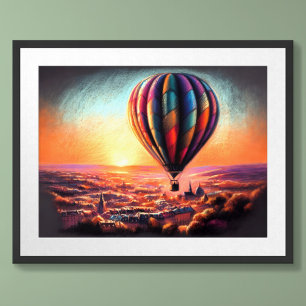 Pastel Zeichne Heißluftballon über der europäische Poster