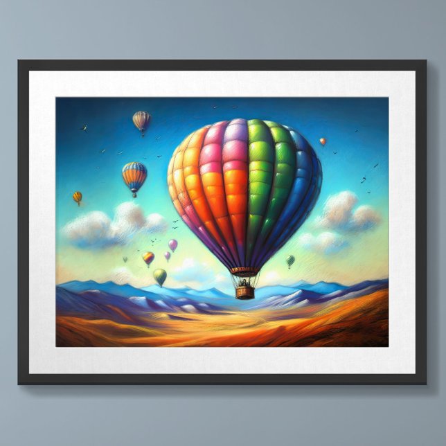 Pastel Zeichne Heißluftballons über Landschaft Poster (Von Creator hochgeladen)