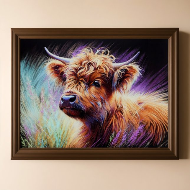 Pastel Zeichnend Baby Highland Cow Lavender Poster (Von Creator hochgeladen)