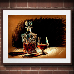 Pastel Zeichnend Crystal Decanter Glas Liquor Poster