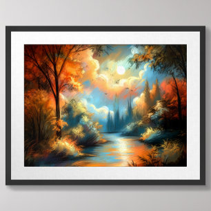 Pastel Zeichnend farbenfrohe Landschaft Bäume Himm Poster