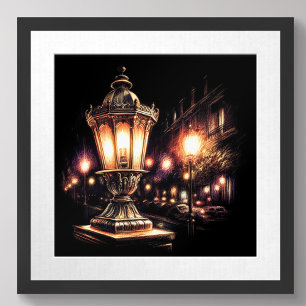 Pastel Zeichnend französisches Straßenlampe Poster