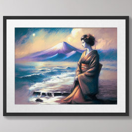 Pastel Zeichnend Geisha Ocean Fuji Poster