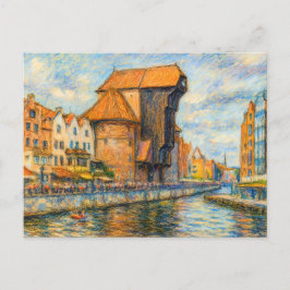 Pastel zeichnend historisches Krantor Danzig in da Feiertagspostkarte