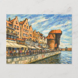 Pastel zeichnend historisches Krantor Danzig in da Feiertagspostkarte