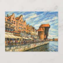 Pastel zeichnend historisches Krantor Danzig in da