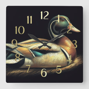 Pastel Zeichnend Mallard Duck Decoy Quadratische Wanduhr