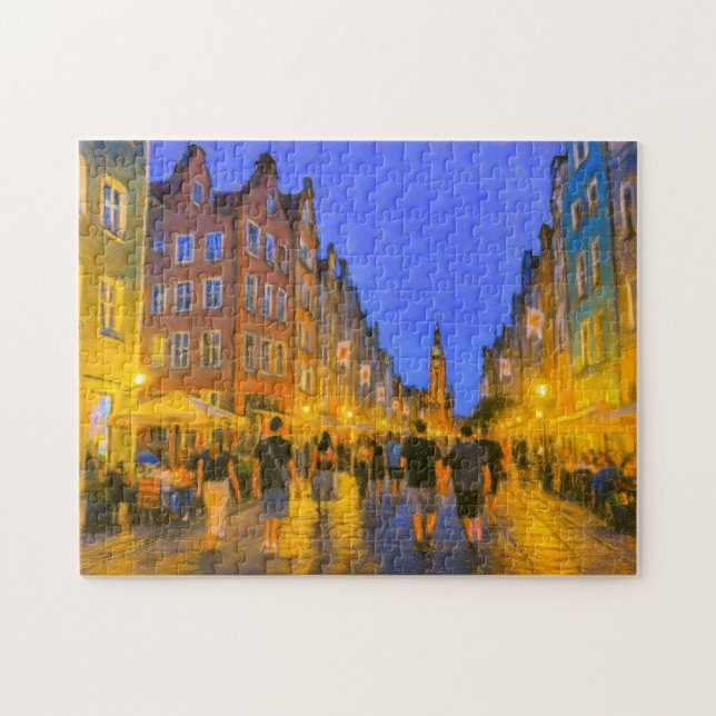 Pastel zeichnend Stadttor Danzig Blick auf Neptun Puzzle (Horizontal)