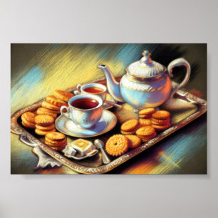 Pastel Zeichnend Tea Time Service Cookies Poster