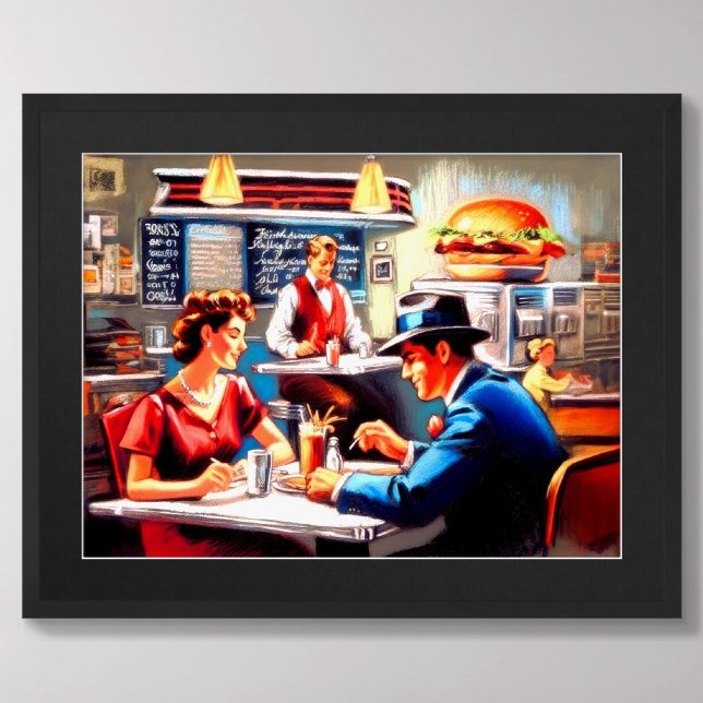 Pastel Zeichnend Vintage Diner Man Woman Poster (Von Creator hochgeladen)