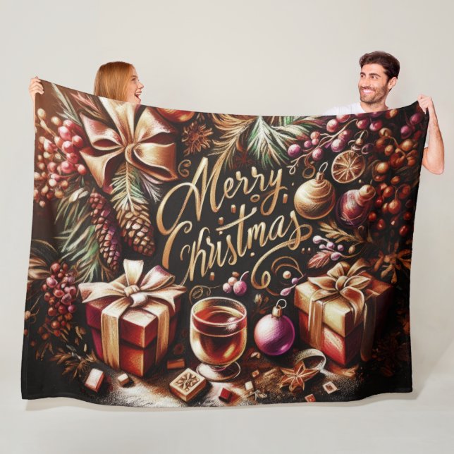 Pastel Zeichnete eines Weihnachtsbeiches Fleecedecke (Beispiel)