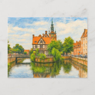 Pastel zeichnete von Danzigs alter Mühle auf Radun Feiertagspostkarte