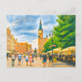 Pastel zeichnete von Danzigs langer Markt mit Kirc Feiertagspostkarte