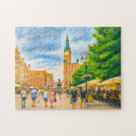 Pastel zeichnete von Danzigs langer Markt mit Kirc Puzzle