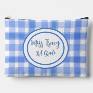 Pastelblau Kariert Custom Zubehörtasche