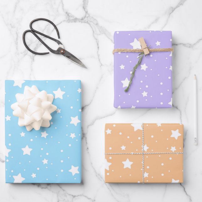 Pastelblau und Lila Weihnachtswackelpapier Geschenkpapier Set (Vorderseite)