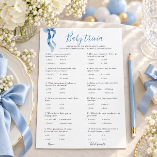 Pastelblaue Schleife Baby Trivia Baby Shower Spiel
