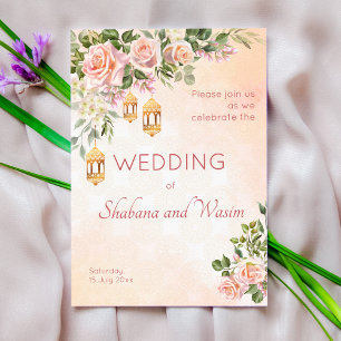Pastelcreme Rose marokkanische Laternen Hochzeit Einladung