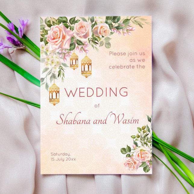 Pastelcreme Rose marokkanische Laternen Hochzeit Einladung (Von Creator hochgeladen)