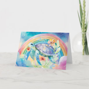 Pastelenbogen Aquarellmeerschildkröte Feiertagskarte