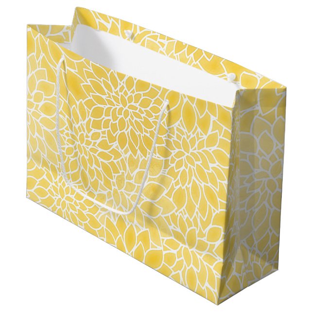 Pastelgelbe Dahlien Große Geschenktüte (Vorderseite Schrägansicht)