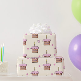 Pastelgelbe und rosa Kuchen und Herzen Geburtstag Geschenkpapier