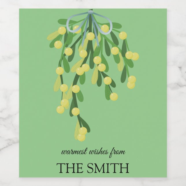 Pastelgrüne Mistelkuchen Weinetikett (Einzelnes Label)