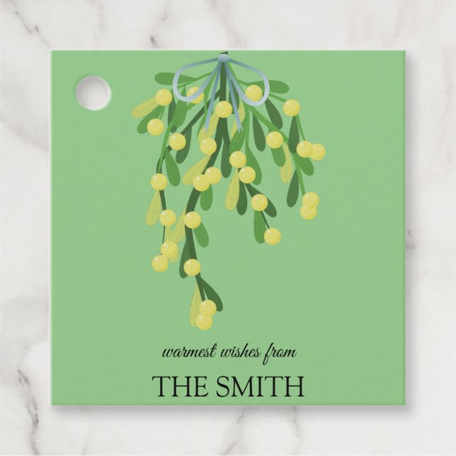 Pastelgrüne Mistletoeckaufkleber Geschenkanhänger (Vorderseite)