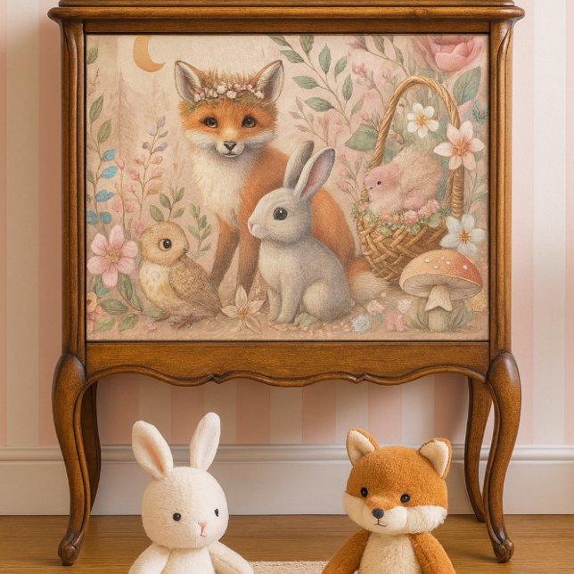 Pastelhecht Woodland Wildlife Floral Tissue Paper Seidenpapier (Sweet woodland decoupage paper perfect for a baby girl’s room soft, whimsical, and full of charm.)