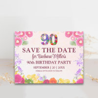 Pastell 90. Geburtstag Save The Date Floral