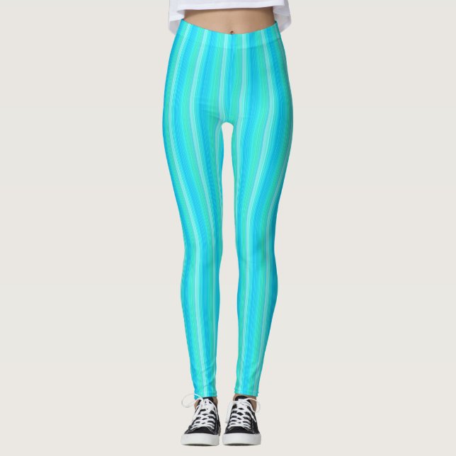 Pastell Abstrakt Türkis Blaue Streifen Leggings (Vorderseite)