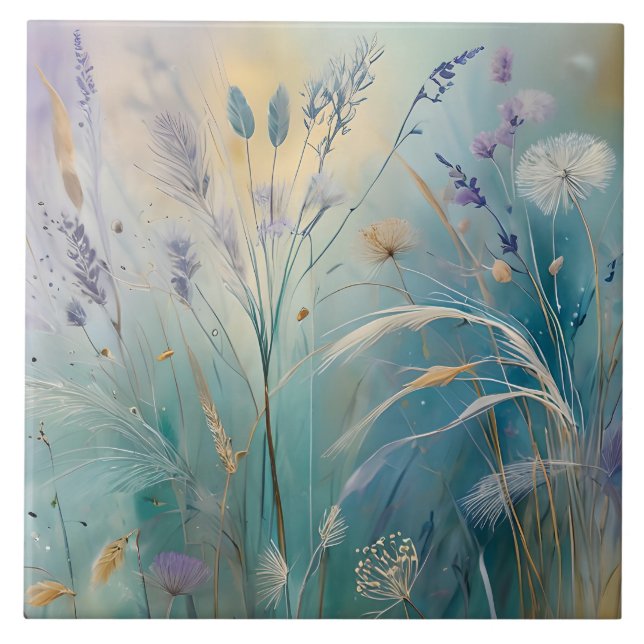 Pastell Abstrakte Flüstern der Natur, Gräser Fliese (Vorderseite)