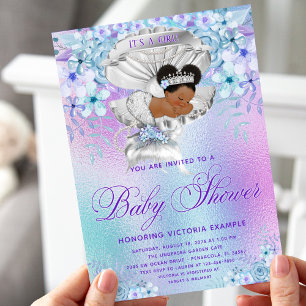 Pastell-Afro-Meerjungfrau-Baby-Shower Einladung