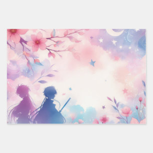 Pastell Anime Illustriert Wrapping Paper Geschenkpapier Set